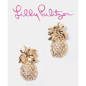 🍍✨ LILLY PULITZER Rhinestone Gold Metal Pineapple Stud Earrings NEW W/GIFT BAG